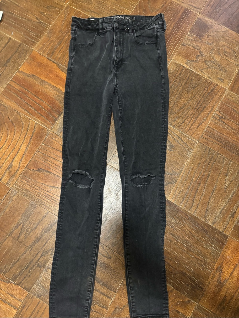 American Eagle Outfitters Black Skinny Jeans with Knee Rips